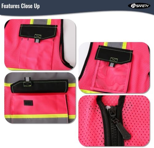 JKSafety Safety Vest for Men Women Hi Vis Reflective Vest JK220 Pink XL - Image 3