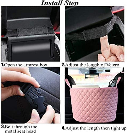 Pink Handbag Holder for Car, Durable Pu Leather Car Organizer Back Seat Net Bag - Image 6