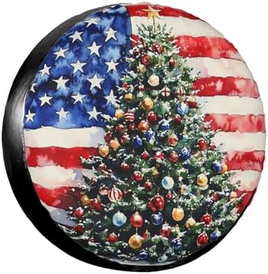 Christmas Tree American Flag Spare Tire Cover Wheel Protectors Waterproof Wheel by Unknown