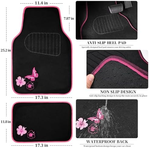 CAR PASS Embroidery Butterfly and Flower Car Floor Mats, - Image 3