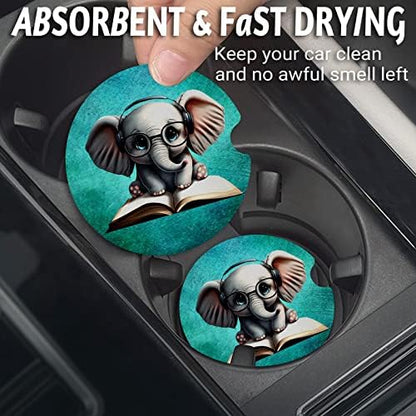 Yonlevres Car Coasters for Cup Holders, Elephant Glasses, 2 Pack - Image 2