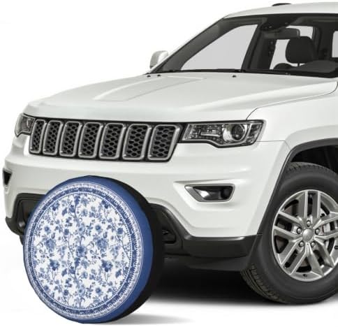 Blue Floral Spare Tire Cover Chinoiserie Wheel Protectors Cover 17 Inch - Image 3