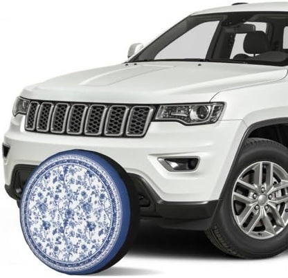 Blue Floral Spare Tire Cover Chinoiserie Wheel Protectors Cover 17 Inch - Image 3