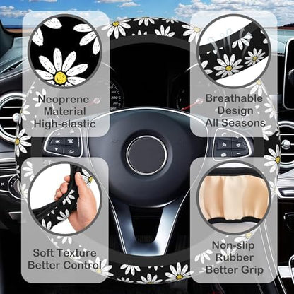White Daisy Flowers Steering Wheel Cover - Image 3