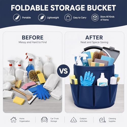Portable Cleaning Caddy with Handle, Foldable Supply Organizer - Image 3