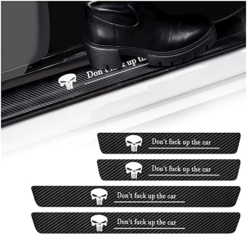 4PCS Carbon Fiber Car Door Sill Protector, Skull Design, Anti-Scratch and by NHHC