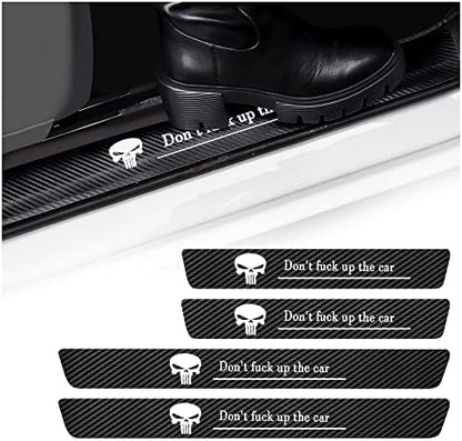 4PCS Carbon Fiber Car Door Sill Protector, Skull Design, Anti-Scratch and by NHHC