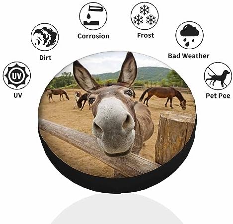 Funny Donkey Spare Tire Cover Animal Mule Cute Face Fence Farm Grass - Image 3