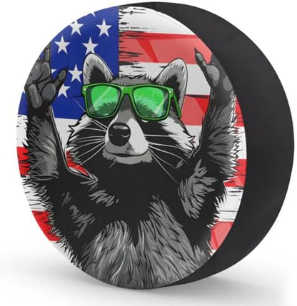 Spare Tire Cover for RV Trailer, American Flag Raccoon Tire Covers Universal - Image 2
