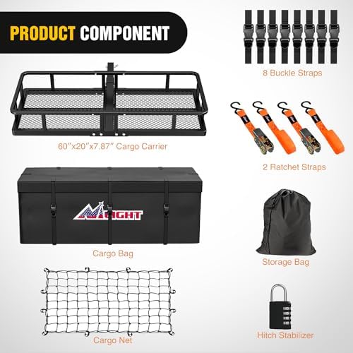 Nilight 60" x 20"x 7.87" Folding Carrier Fits 2-Inch Receiver 500 Lbs Capacity - Image 2