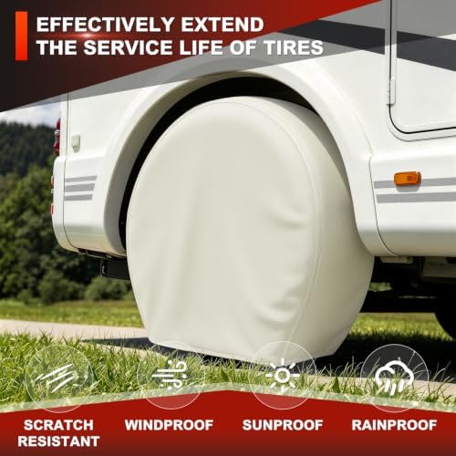 Explore Land Tire Covers 4 Pack Fit Tire Diameters 26-28.75 inch, Off White - Image 4