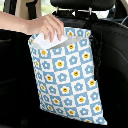 Checkered Smiling Daisy Car Trash Bag - Image 6