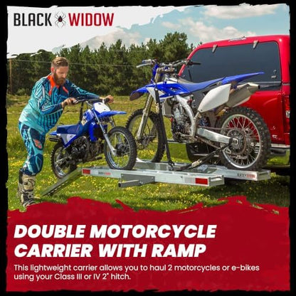 Black Widow Aluminum Double Motorcycle Hitch Carrier, 600 lb, 2 in Hitch - Image 2
