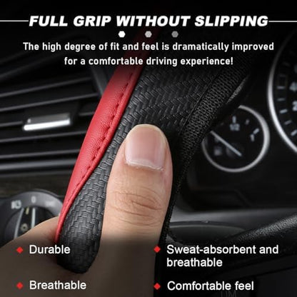 DXNQ Car Steering Wheel Cover, 15 Inch Carbon Fiber Leather Stitching Color - Image 3