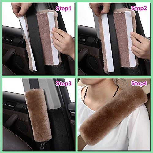 2 Pack Sheepskin Car Seat Belt Cover Pads | Long Wool Seatbelt Cushions - Image 6