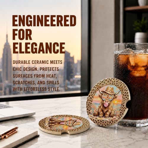 Western Highland Cow Car Coasters, Leopard Print Coquette Cup Holders - Image 5