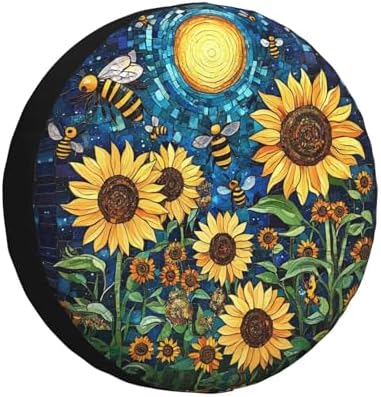 Sunflowers Bees Moon Abstact Spare Tire Cover Wheel Protectors by Helhappy