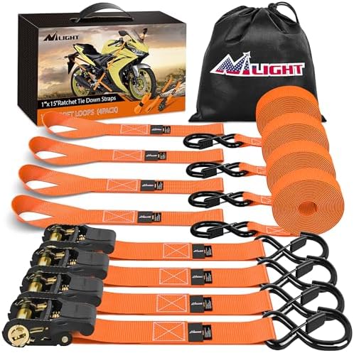 Nilight Ratchet Tie Down Straps 4500LBS Break Strength 1”×15’ Orange 4 Pack by Nilight
