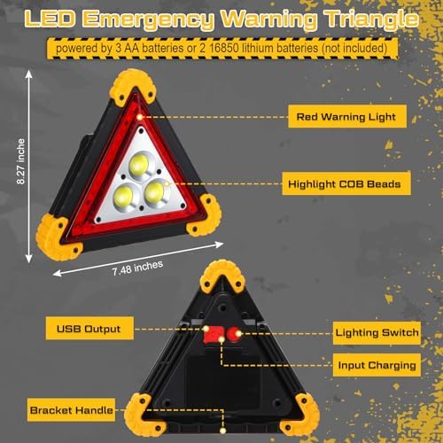 Huquary 3 Pack LED Emergency Triangle, Rechargeable Flashing Warning - Image 3