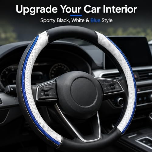 Car Steering Wheel Cover PU Leather Anti-Slip Protector White - Image 4