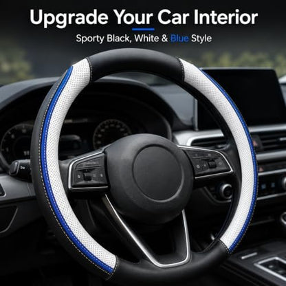 Car Steering Wheel Cover PU Leather Anti-Slip Protector White - Image 4