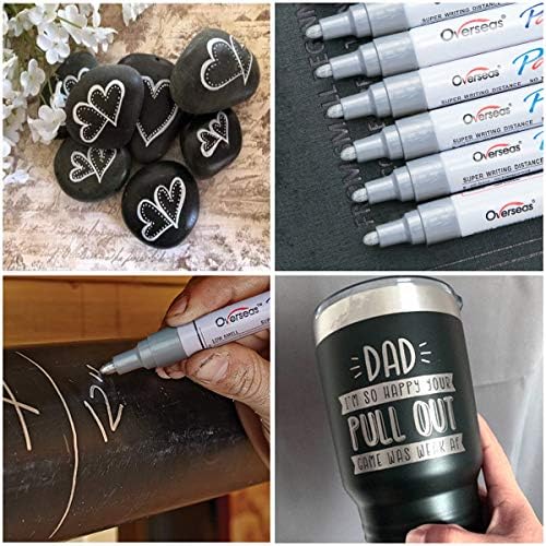 Overseas 12 Silver Paint Pens Permanent Markers, Oil Based Paint Markers - Image 3