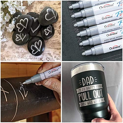Overseas 12 Silver Paint Pens Permanent Markers, Oil Based Paint Markers - Image 3