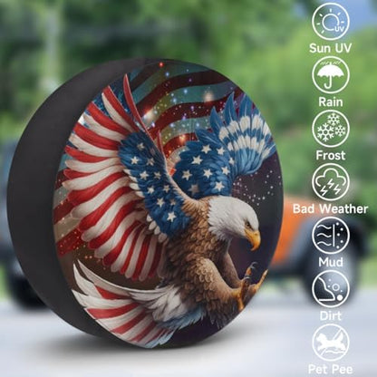 Spare Tire Cover for RV Trailer, American Flag Eagle Waterproof Sun Leather - Image 3