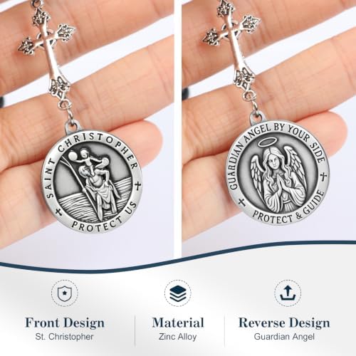 St. Christopher & Guardian Angel Car Rearview Mirror Charm, Car Rosary Keychain - Image 4