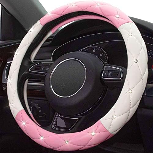 White Pink Steering Wheel Cover, Anti-Slip Steering Wheel Protector by Xizopucy