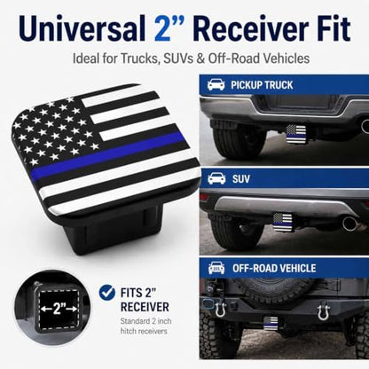2" Hitch Cover Thin Blue Line American Flag Rubber Towing Hitch Covers Hitch - Image 4