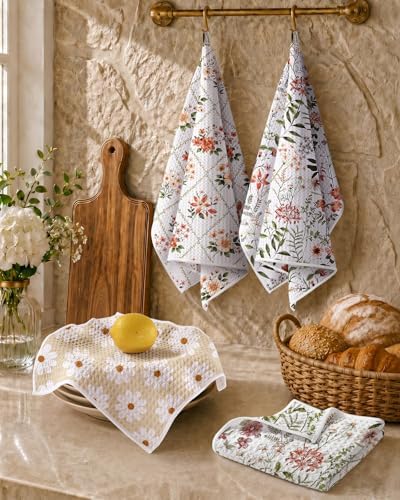 Miss Adola 2pcs Double-Sided Microfiber Kitchen Towels, Vivid Blossoms - Image 5