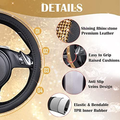 CAR Pass Rhinestones Diamond Bling Steering Wheel Cover, Universal Fit - Image 3