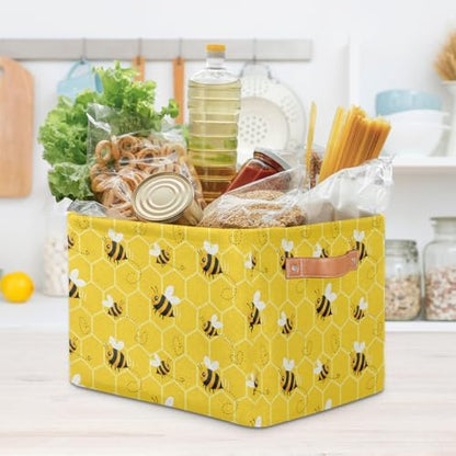 AUUXVA Storage Basket Yellow Bee Storage Cube Box Set of 2 Durable Canvas - Image 7