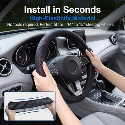 Elastic Steering Wheel Cover Black and Red Universal 14-15 inch - Image 2