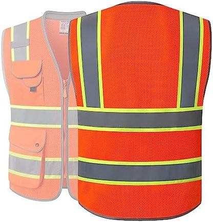 JKSafety Hi Vis Safety Vest for Men Women Cushioned Collar JK101 Orange 2XL - Image 5