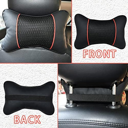 2 Packs Car Neck Pillows Dual-Side PU Leather Car Headrest Support - Image 3