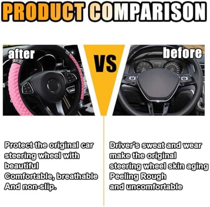 JOYCOURT 15 Inch Bling Soft Leather Car Steering Wheel Cover - Image 3