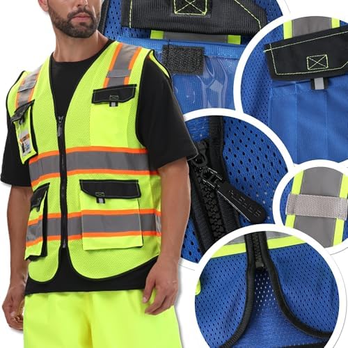 JKSafety Safety Vest for Men Women Hi Vis Reflective Vest JK220 Blue XL - Image 6