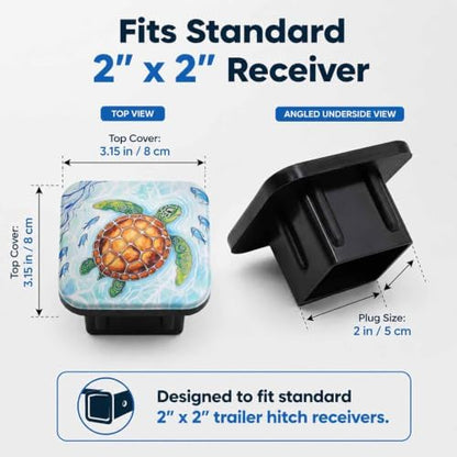 Sea Turtle and Fish Hitch Cover Receiver Tube Hitch Plug, Tool-Free Install Tow - Image 2