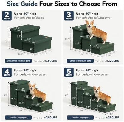 3-Step Wide Dog Stairs with Hidden Storage 18" H, Non-Slip Dog Steps - Image 2