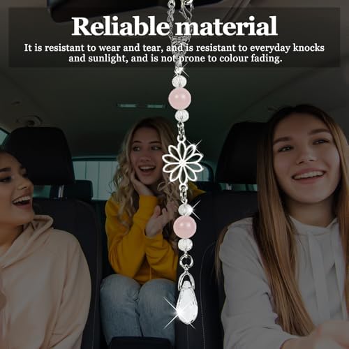 Hovom Flower Car Charm for Rear View Mirror, Cute Crystal Rearview Mirror - Image 4
