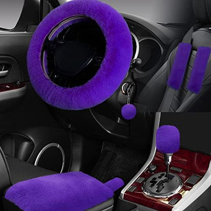 7PCS Set car Interior Aesthetic Accessories, Fluffy 15 inch Steering Wheel Cover by Wazzh