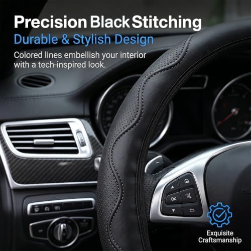 Elastic Steering Wheel Cover Black Leather Universal 14-15 inch - Image 4