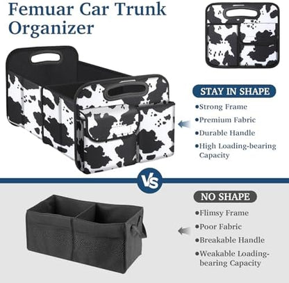 Femuar Car Trunk Organizer, Cow Print, Vintage Style, 52L Capacity, 4 - Image 3