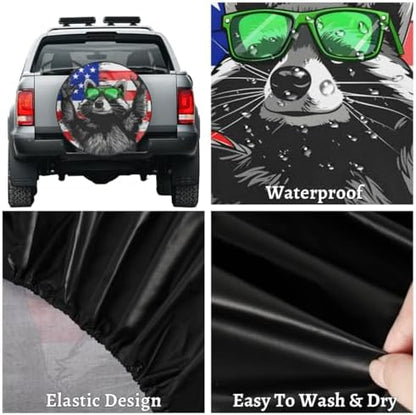 Spare Tire Cover for RV Trailer, American Flag Raccoon Tire Covers Universal - Image 4