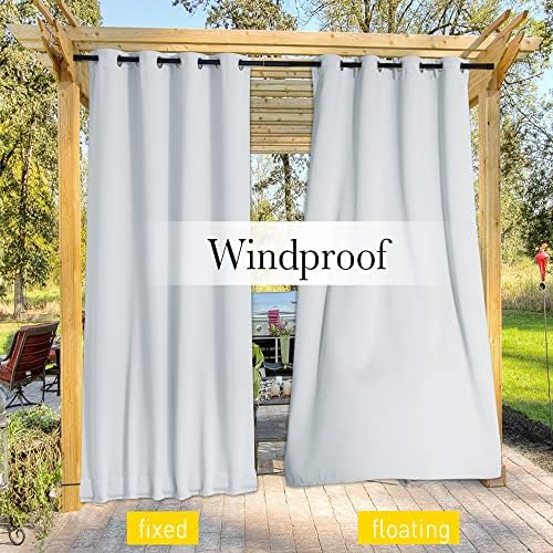 NICETOWN 2 Panels Outdoor Curtains Waterproof Bottom Fixed W46xL90 White - Image 6