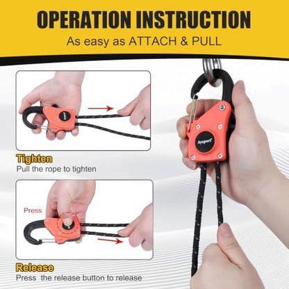 Ayaport 1/4" Adjustable Rope Tie Down Ratchet 4Pack, 15FT Ratchet Rope - Image 4