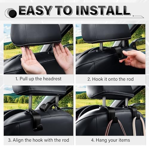 SINGARO 4 Pack Car Seat Headrest Hooks, Vehicle Back Seat Hanger Storage - Image 5