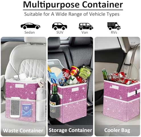 Cute Mini Car Trash Bag with Lid, Glitter Garbage Can Bin Hanging - Image 5